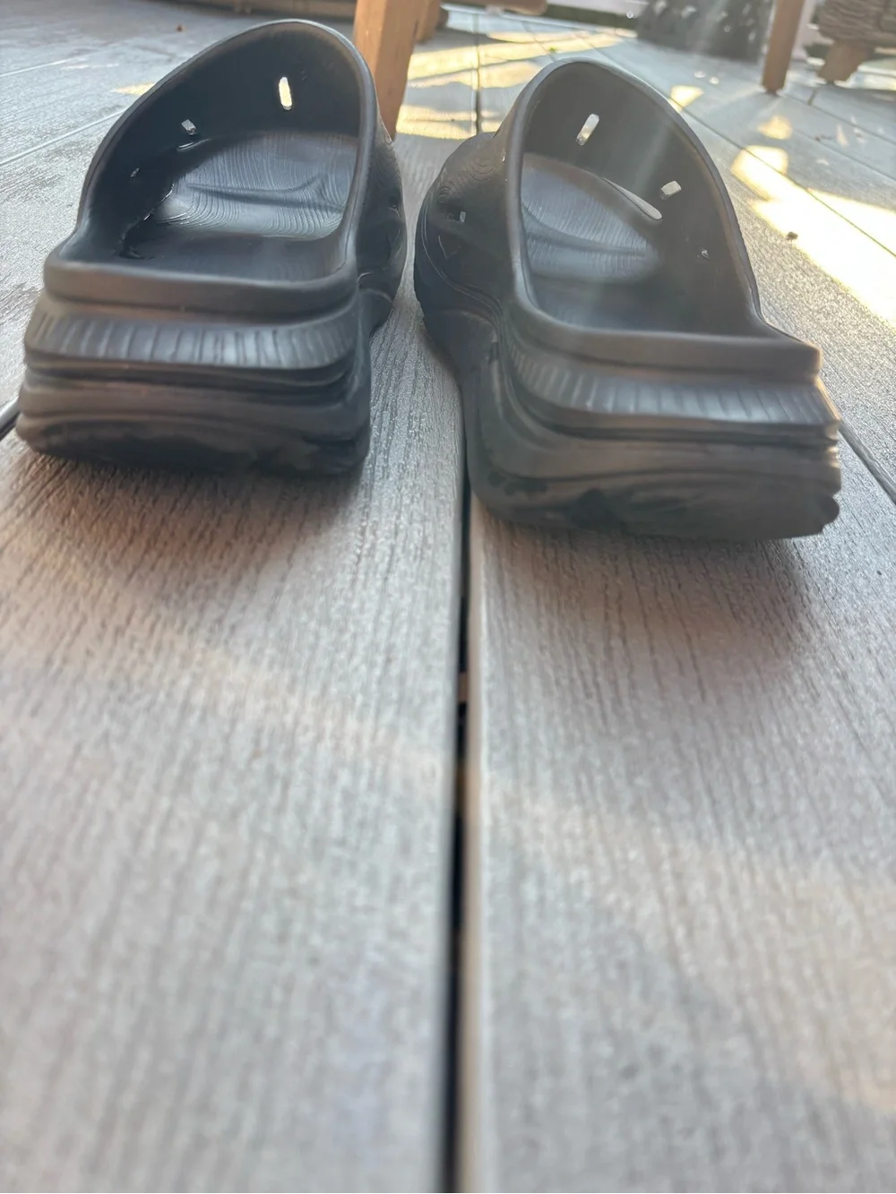 Hoka recovery slides black platform women's 10 men's 8 sandals
